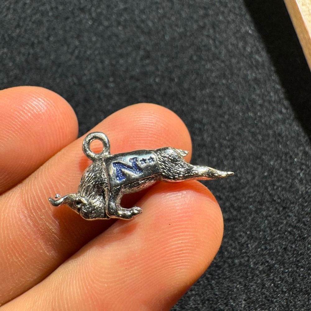 Kinney Vintage Sterling Silver Enamel N Mascot Bull Goat Charm Pendant